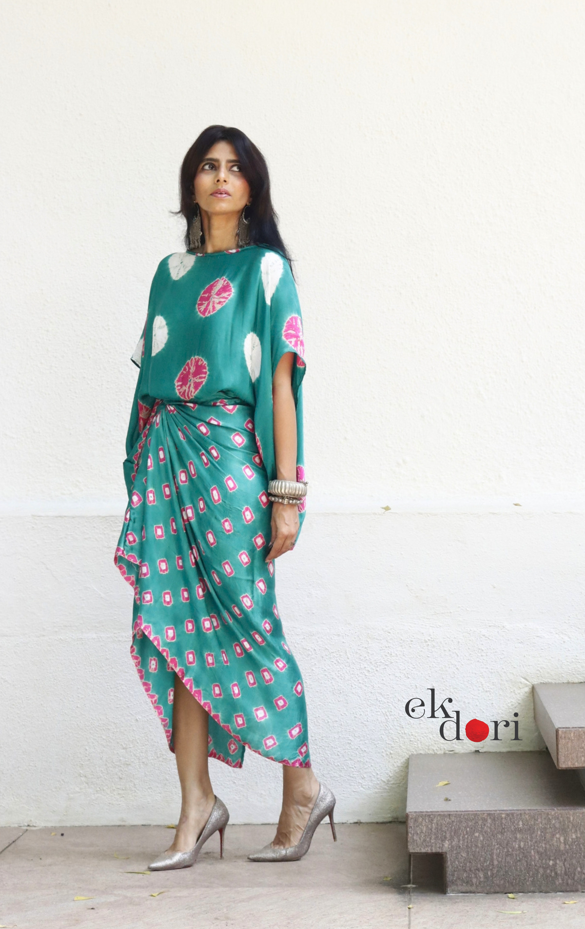 Bandhani Modal Co-ord Skirt Set 'Gulmohar Tree' : 2 Piece Bandhani Skirt & Top Set