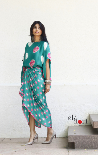 Bandhani Modal Co-ord Skirt Set 'Gulmohar Tree' : 2 Piece Bandhani Skirt & Top Set