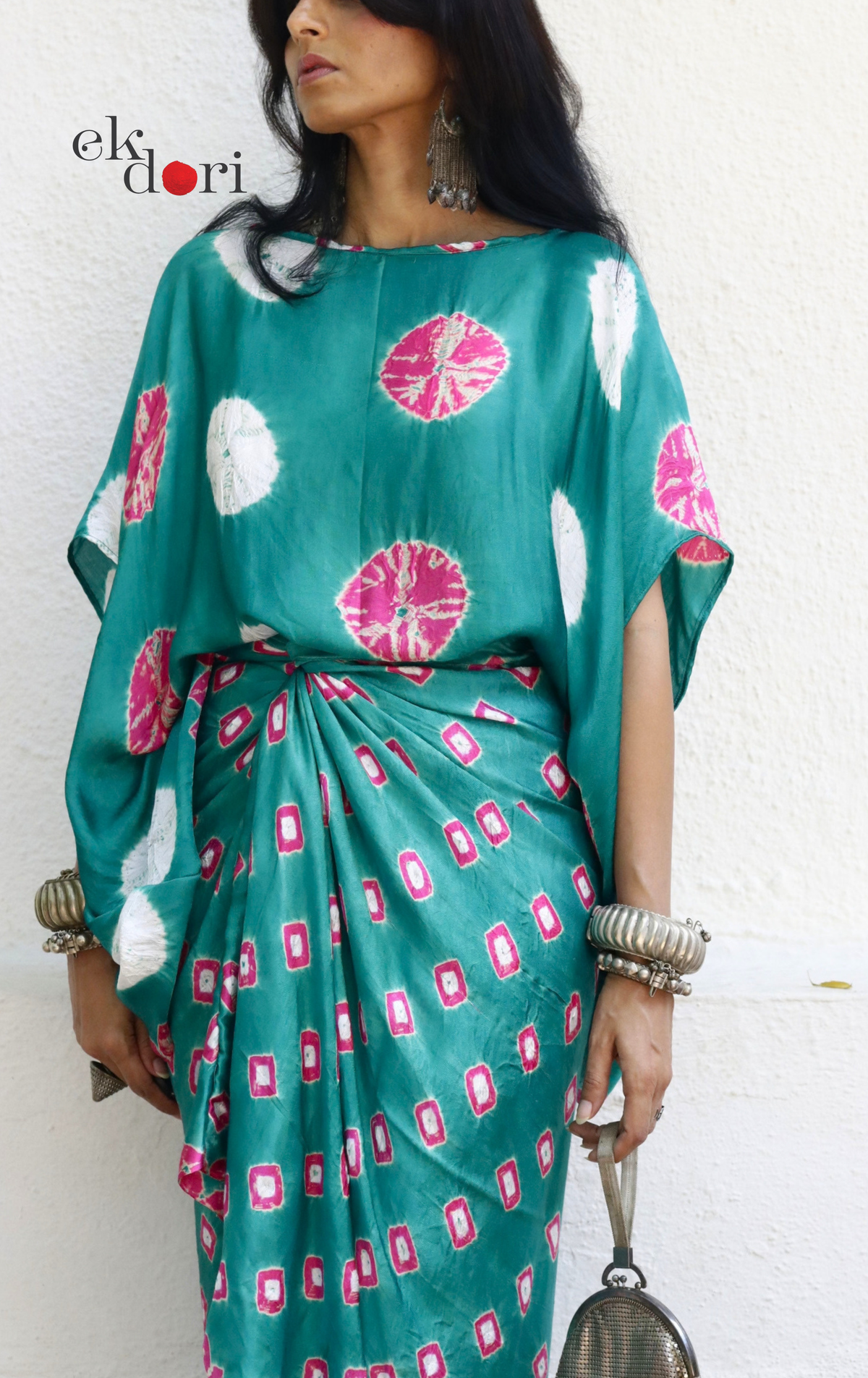 Bandhani Modal Co-ord Skirt Set 'Gulmohar Tree' : 2 Piece Bandhani Skirt & Top Set