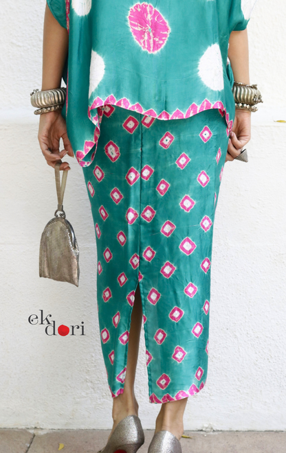 Bandhani Modal Co-ord Skirt Set 'Gulmohar Tree' : 2 Piece Bandhani Skirt & Top Set