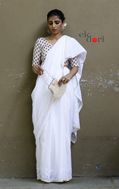 Buy White Soft Cotton Needle Jamdani Saree : Needle Jamdani Handmade Handloom Saree 'Chaandani'