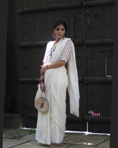 Buy Muslin White Jamdani Saree : Moonlight White Jamdani Saree