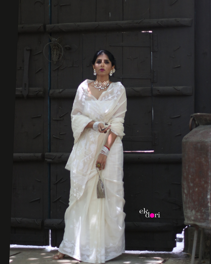 Buy Muslin White Jamdani Saree : Moonlight White Jamdani Saree