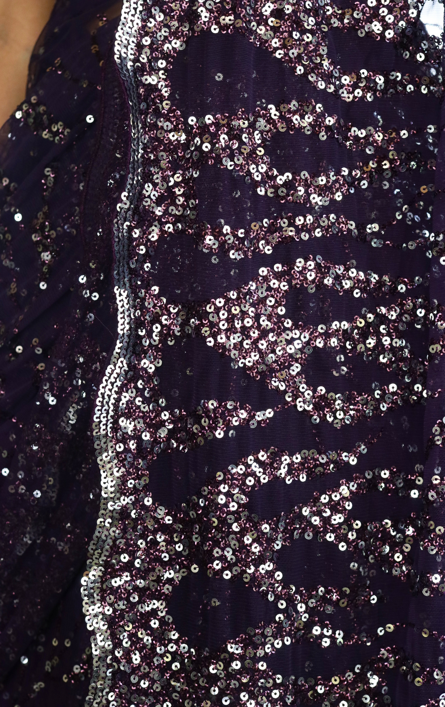 Silver Purple Sequin Cocktail Saree 'Plum Rum' : Festive Evening Sequin Cocktail Saree Collection