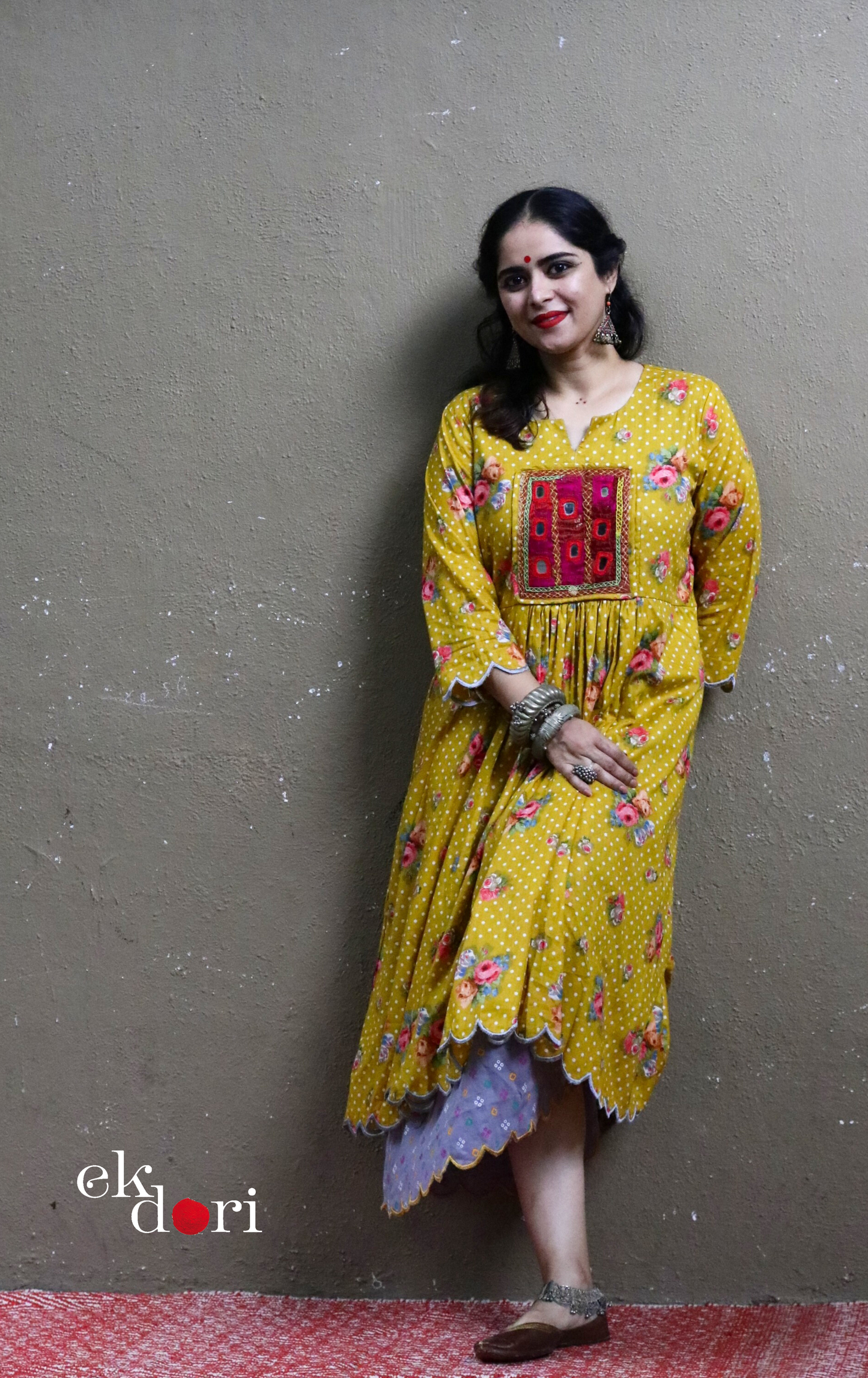 Cotton Dress With Mirror Hand Embroiderey &amp; Scalloped Edges : 'Sunshine' Cotton Summer Dress