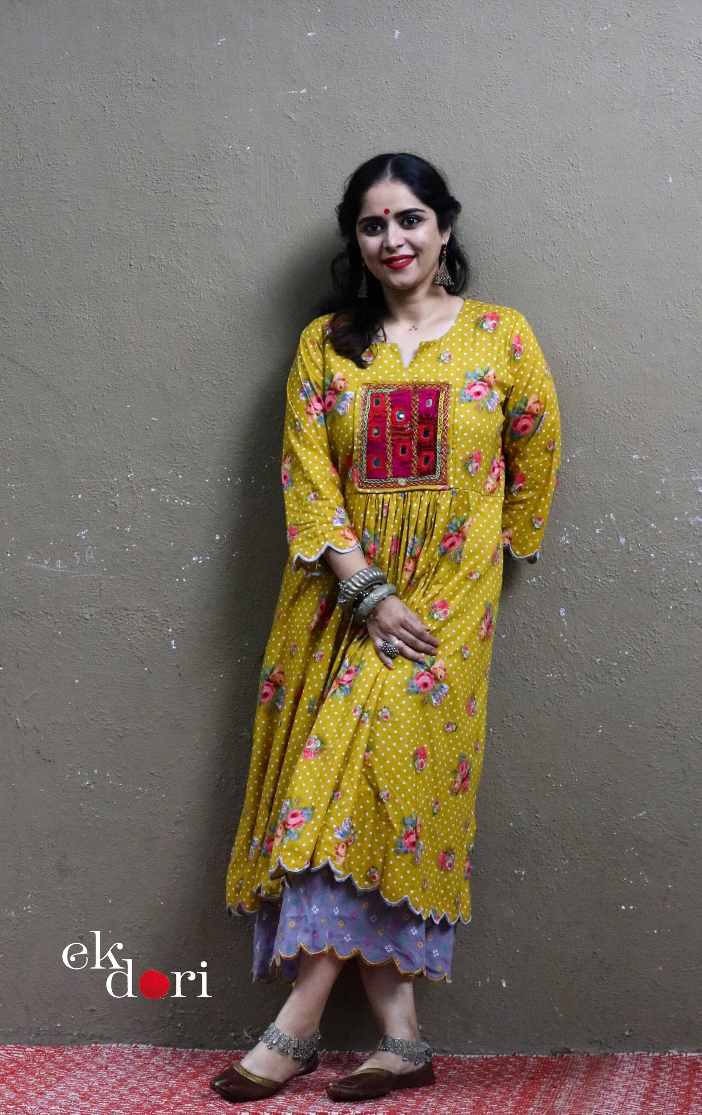 Cotton Dress With Mirror Hand Embroiderey &amp; Scalloped Edges : 'Sunshine' Cotton Summer Dress