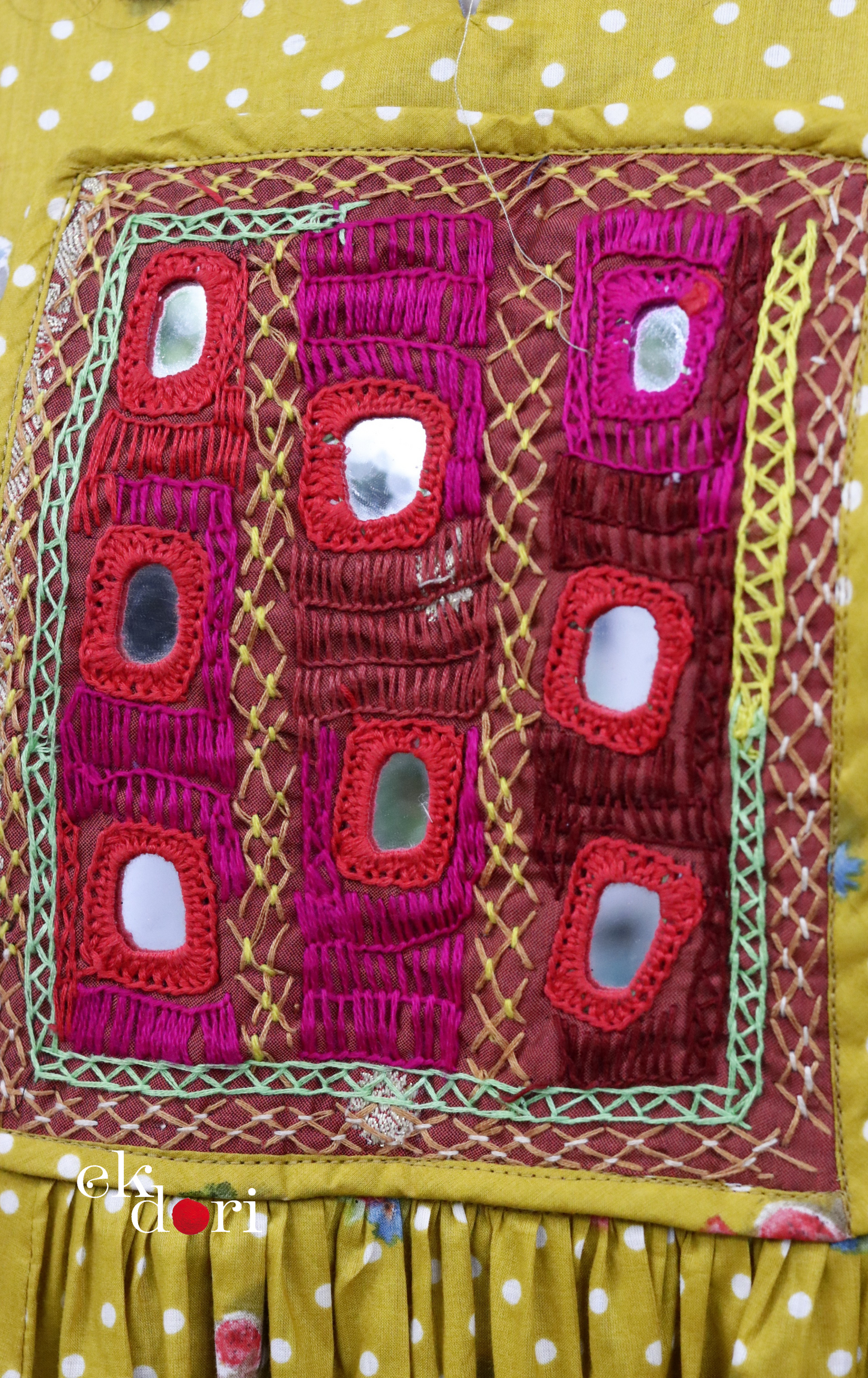 Cotton Dress With Mirror Hand Embroiderey &amp; Scalloped Edges : 'Sunshine' Cotton Summer Dress