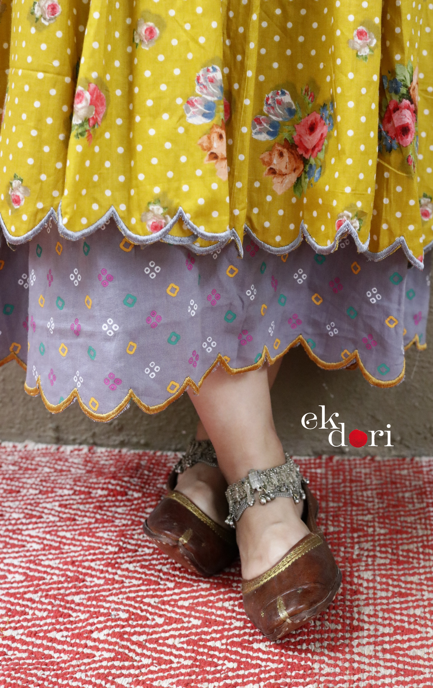 Cotton Dress With Mirror Hand Embroiderey &amp; Scalloped Edges : 'Sunshine' Cotton Summer Dress