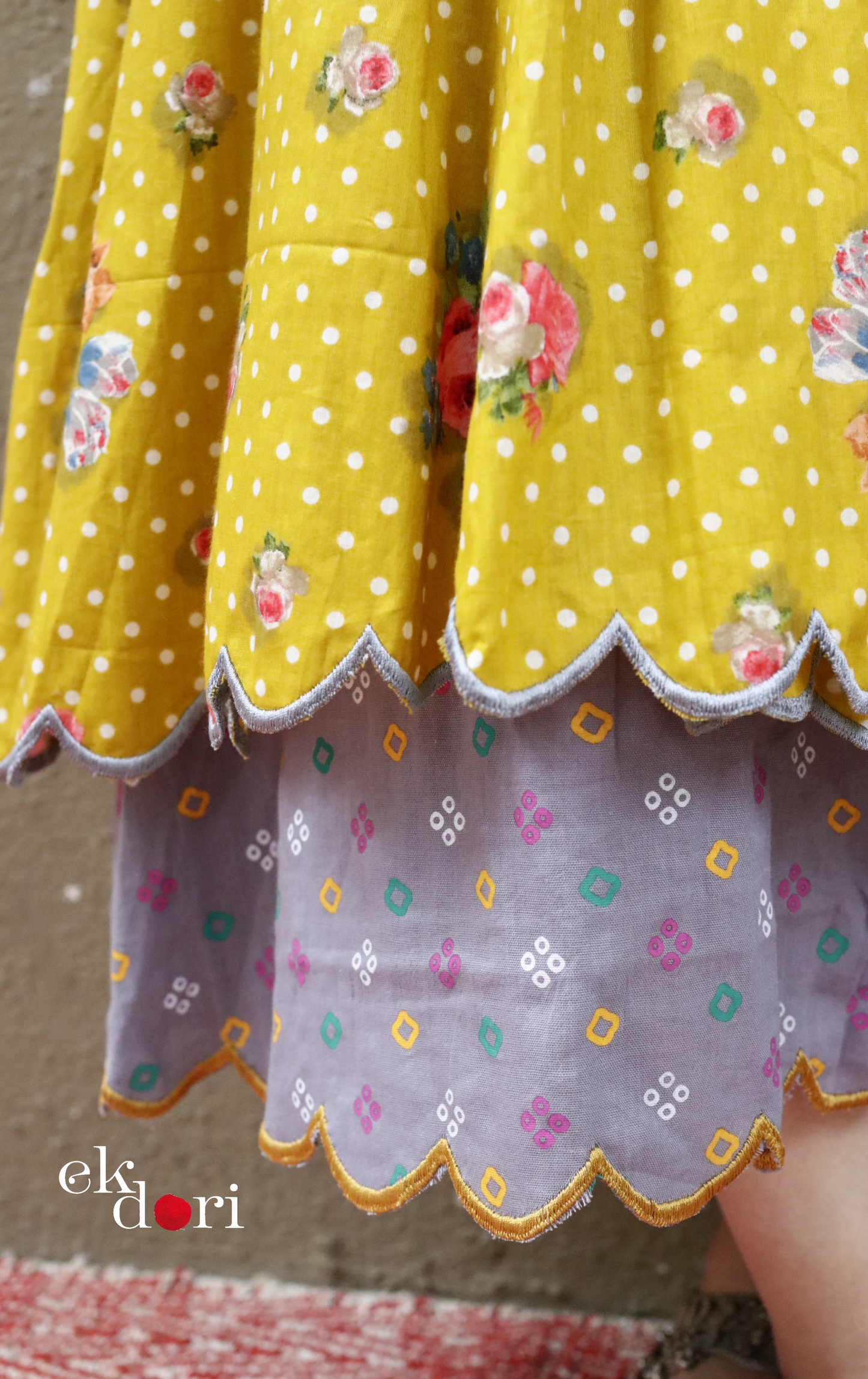 Cotton Dress With Mirror Hand Embroiderey &amp; Scalloped Edges : 'Sunshine' Cotton Summer Dress