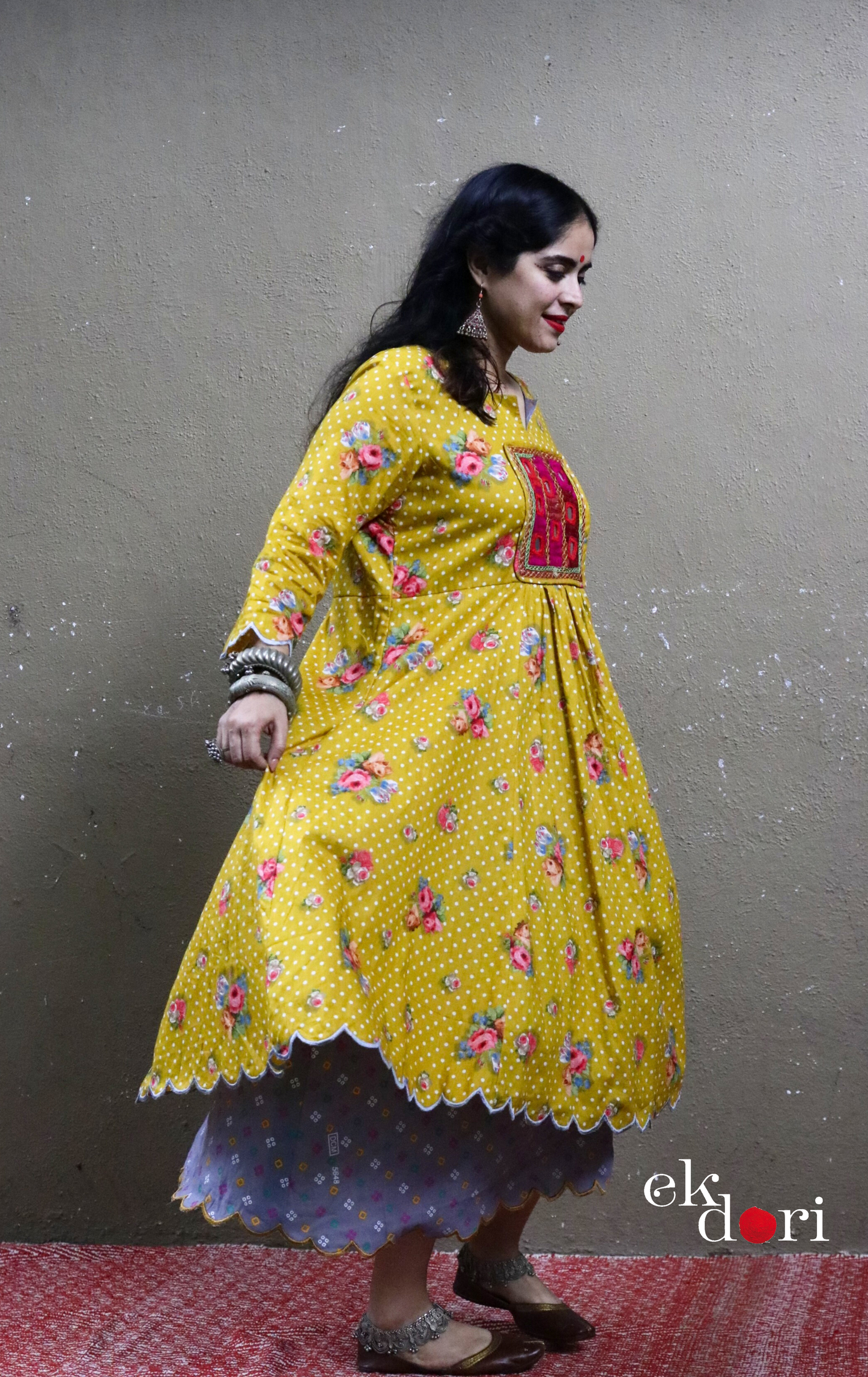 Cotton Dress With Mirror Hand Embroiderey &amp; Scalloped Edges : 'Sunshine' Cotton Summer Dress