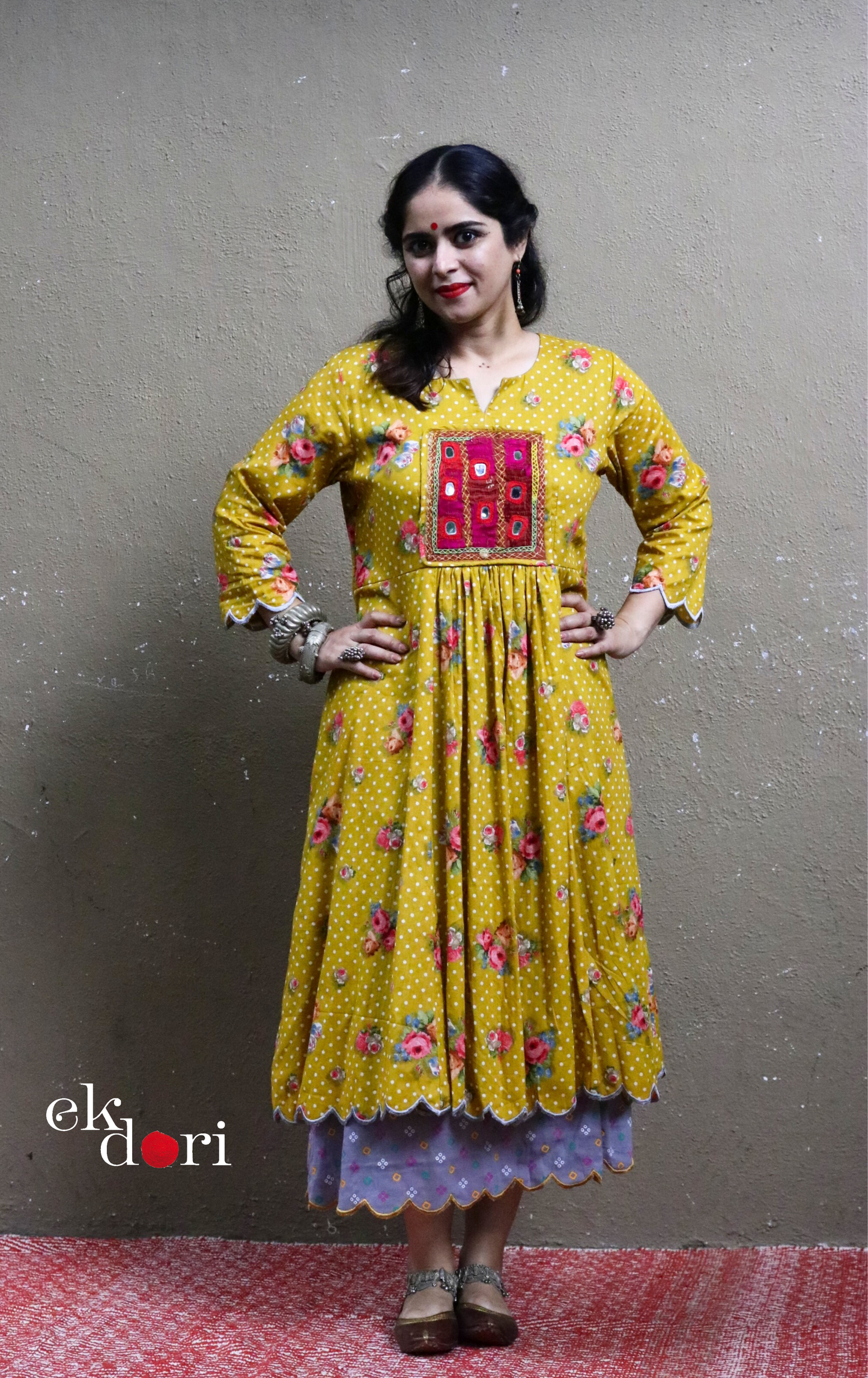 Cotton Dress With Mirror Hand Embroiderey &amp; Scalloped Edges : 'Sunshine' Cotton Summer Dress