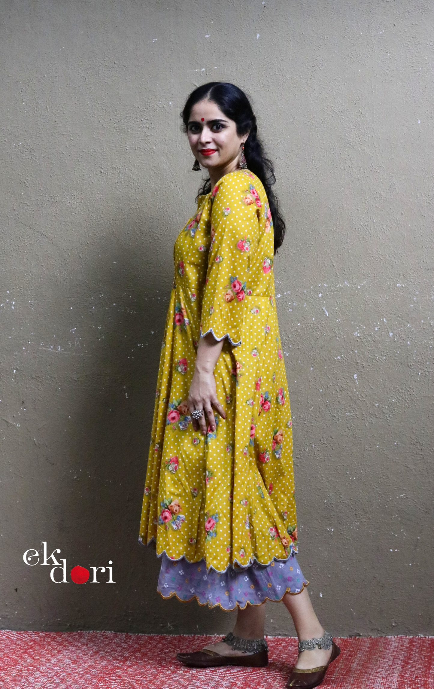 Cotton Dress With Mirror Hand Embroiderey &amp; Scalloped Edges : 'Sunshine' Cotton Summer Dress