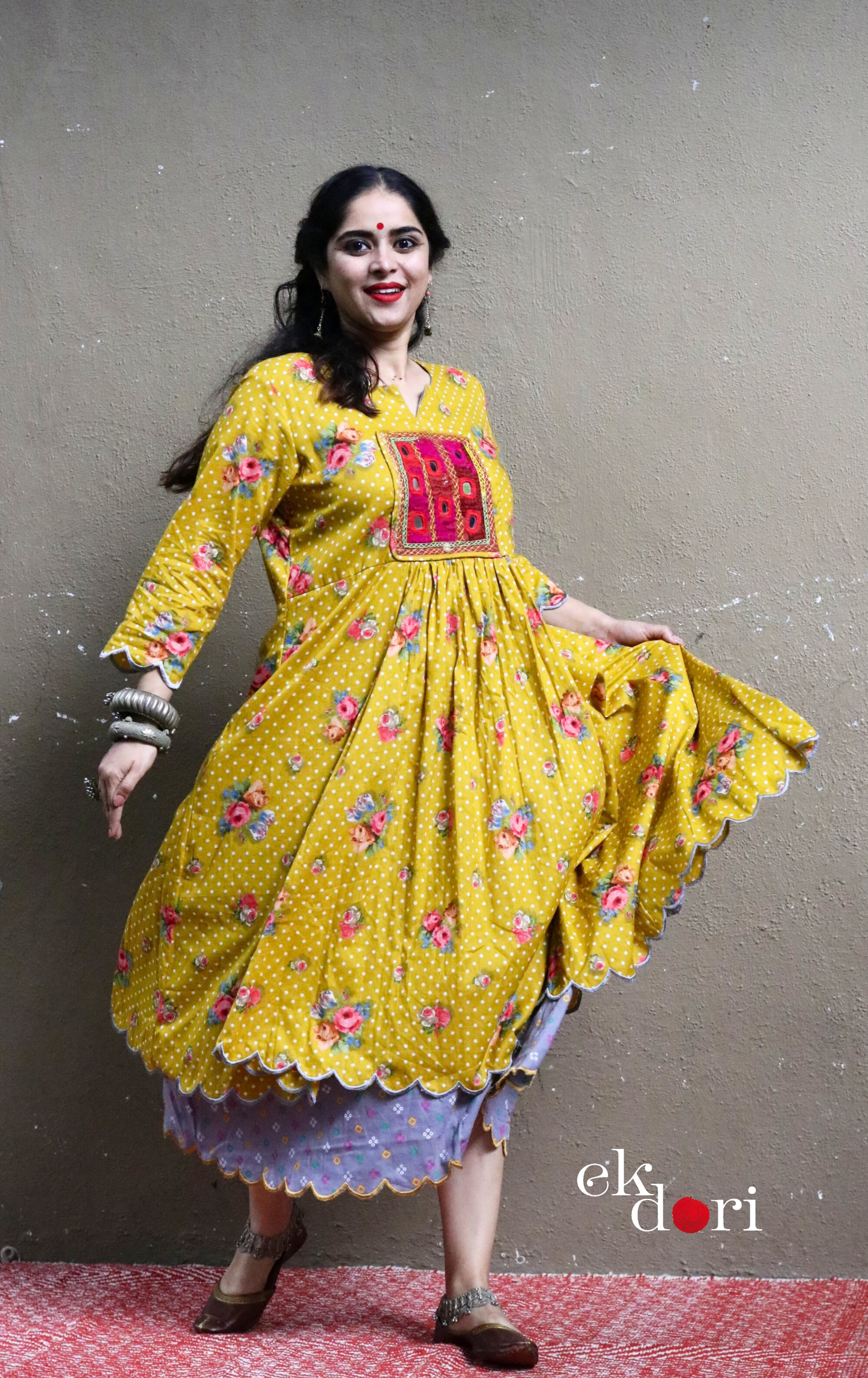 Cotton Dress With Mirror Hand Embroiderey &amp; Scalloped Edges : 'Sunshine' Cotton Summer Dress
