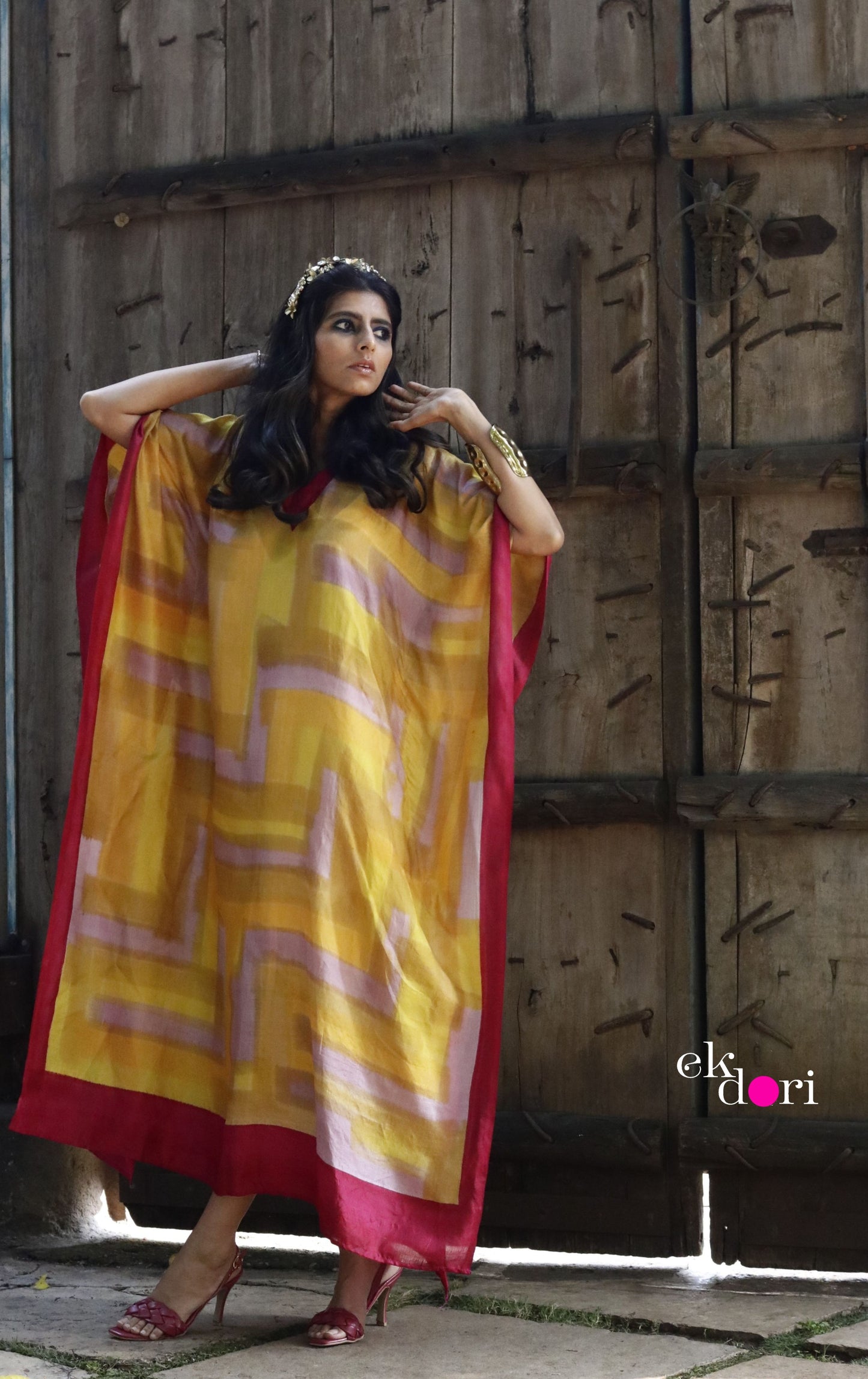 Happy Haldi Silk Kaftan Dress : Pure Silk Statement Kaftan Dress