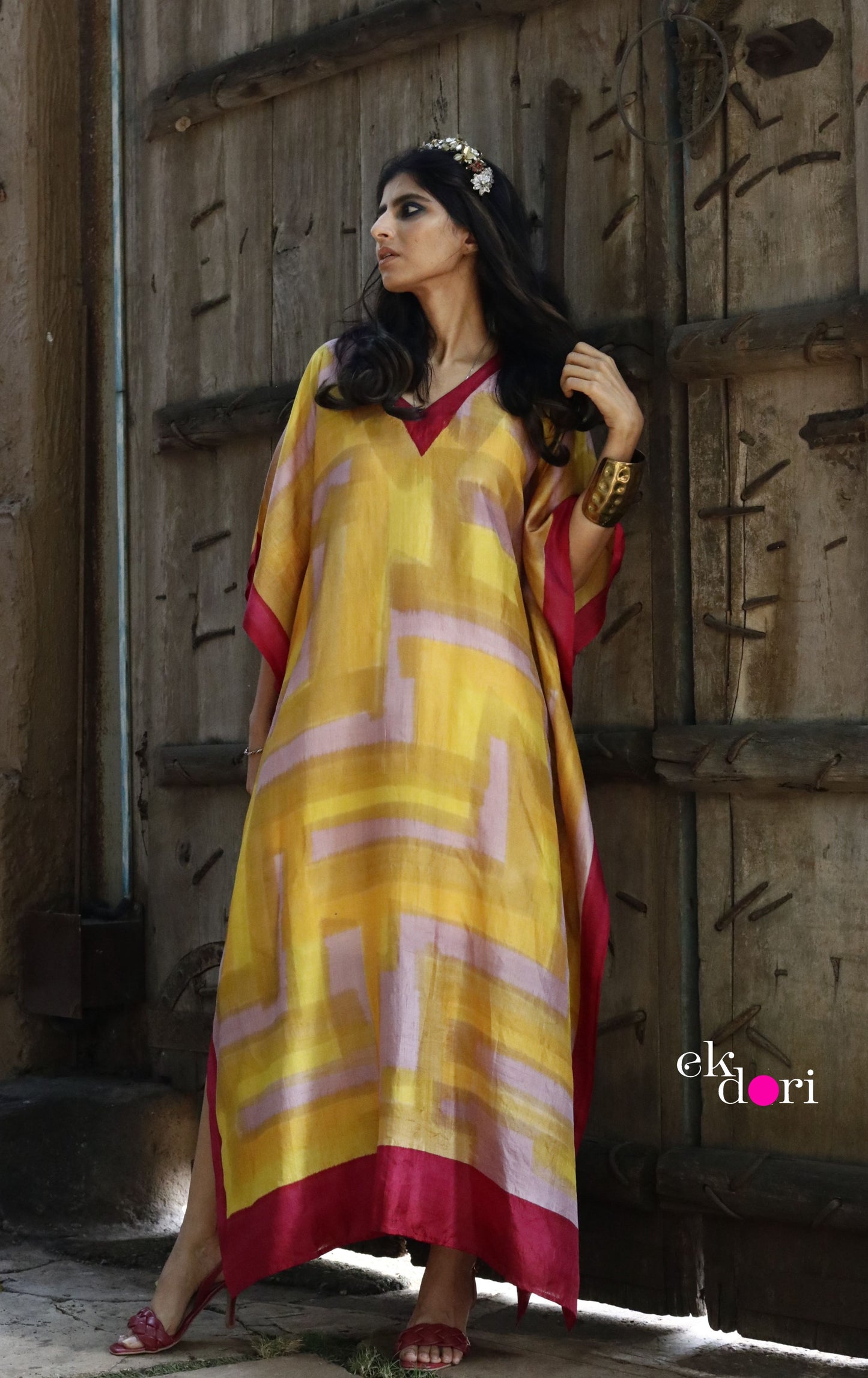 Happy Haldi Silk Kaftan Dress : Pure Silk Statement Kaftan Dress
