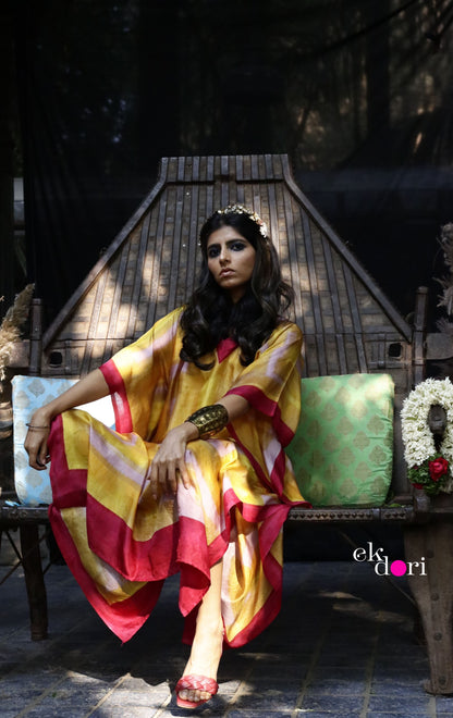 Happy Haldi Silk Kaftan Dress : Pure Silk Statement Kaftan Dress