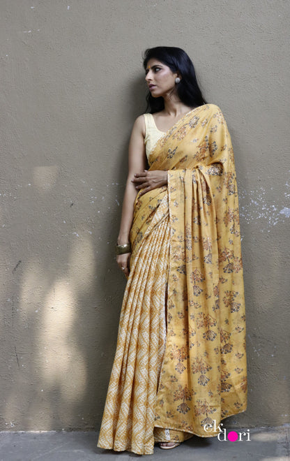 Buy Floral Soft Cotton Saree Online : 'Burst Of Sunlight' Soft Cotton Saree