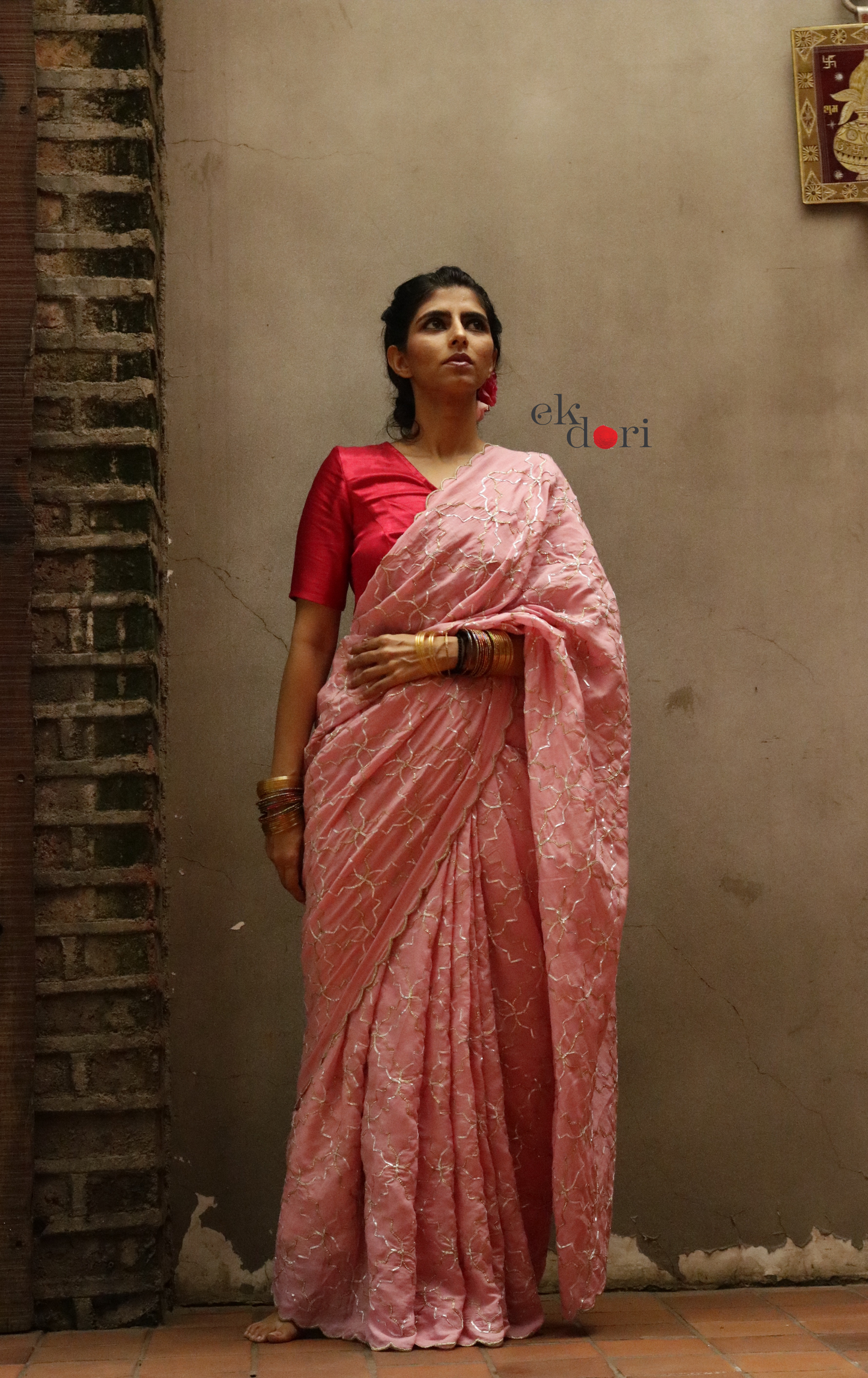 Buy Gota Work Saree Online : 'Gulaal' Pink Festive Gota Saree With Pink Blouse Piece