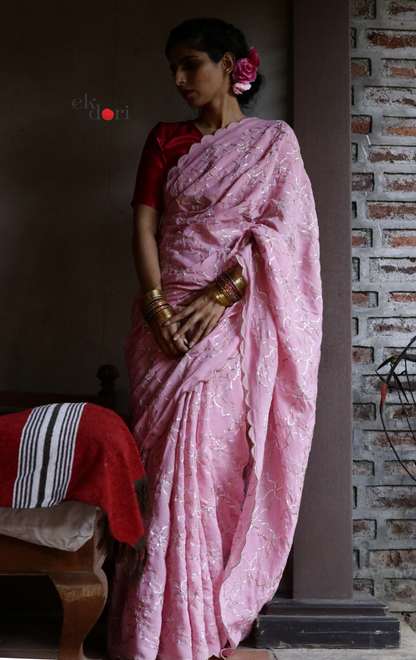 Buy Gota Work Saree Online : 'Gulaal' Pink Festive Gota Saree With Pink Blouse Piece