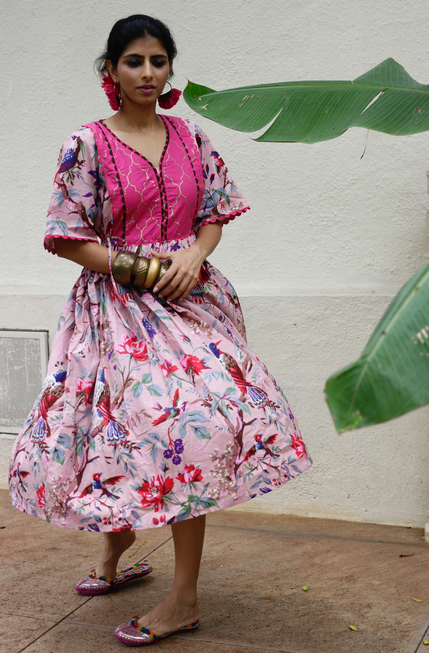 Cotton Dress : Banjaaran Dress In Powder Pink