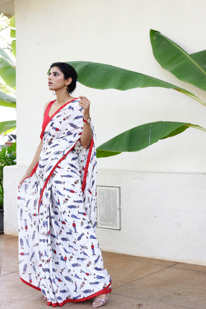 Cotton Printed Saree With Red Edges : A Carefree Stroll Cotton Saree :
