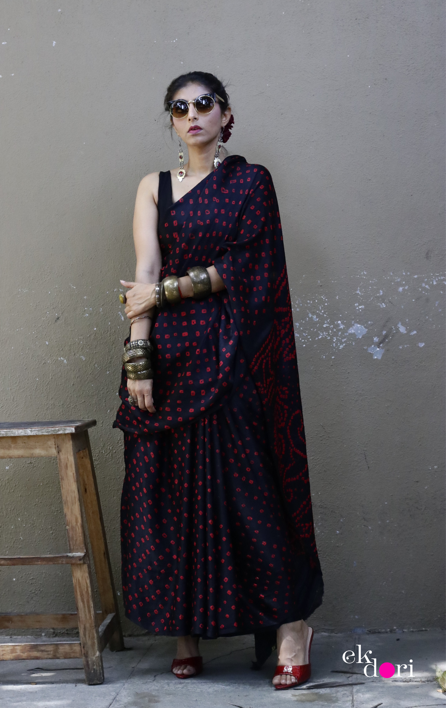 Buy Bandhani Designer Silk Saree Online : 'Poetry In Motion' Silk Bandhani Hand Dyed Saree