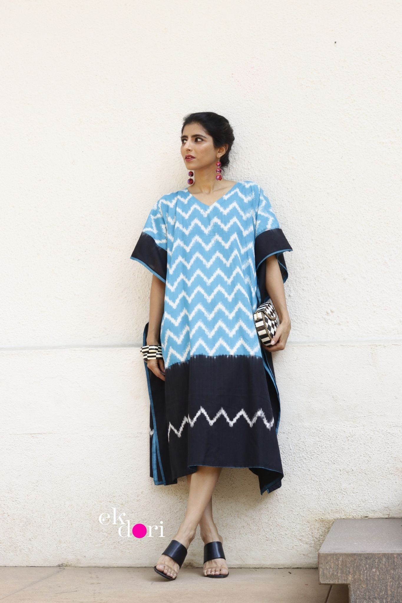 Lake Views Handloom Ikat Kaftan Kurta Dress