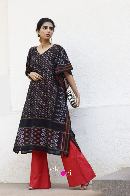 Starry Sky Handloom Ikat Kaftan Kurta Dress