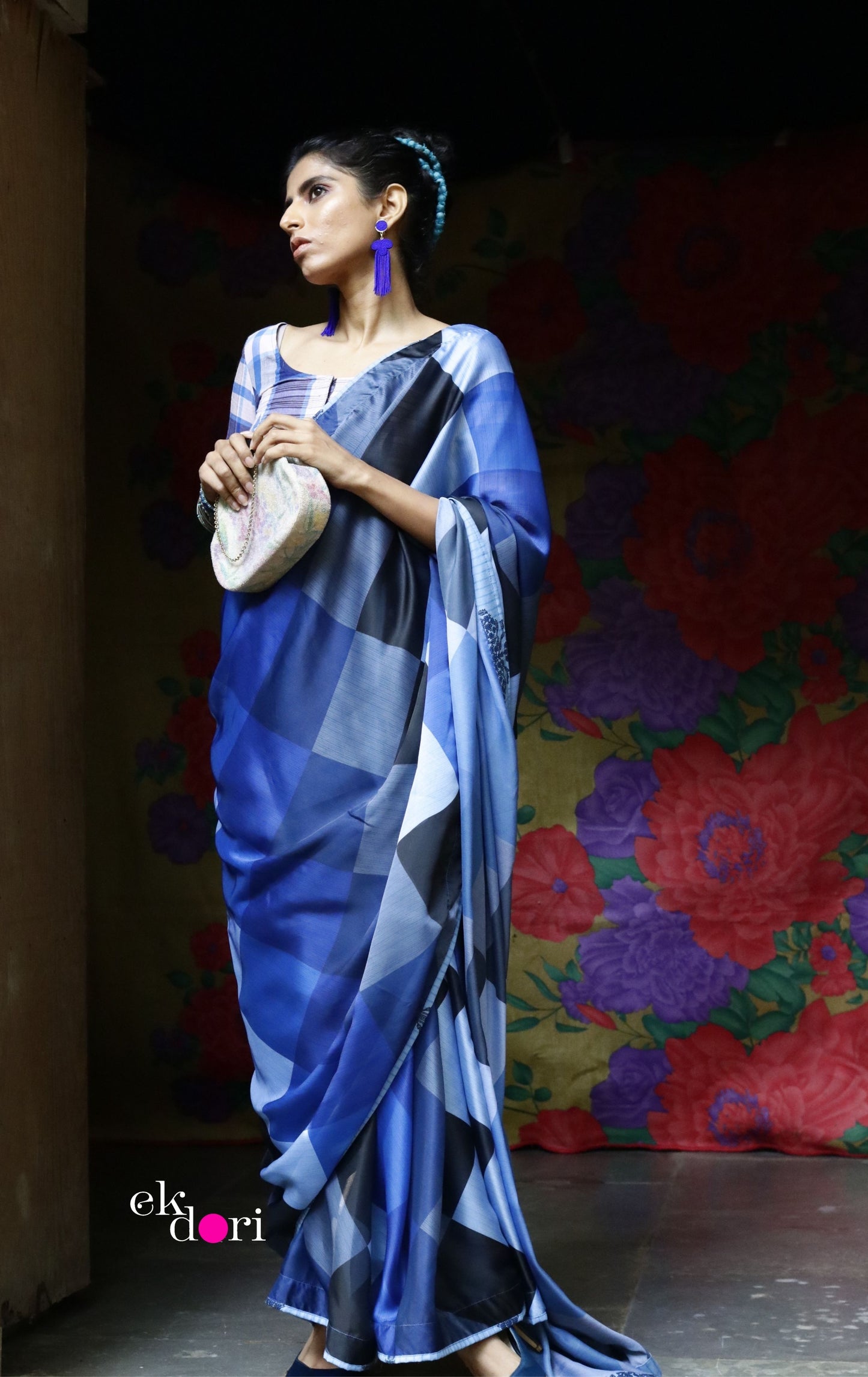 'Blue Kaleidoscope' Fun Printed Saree : Modern Statement Saree