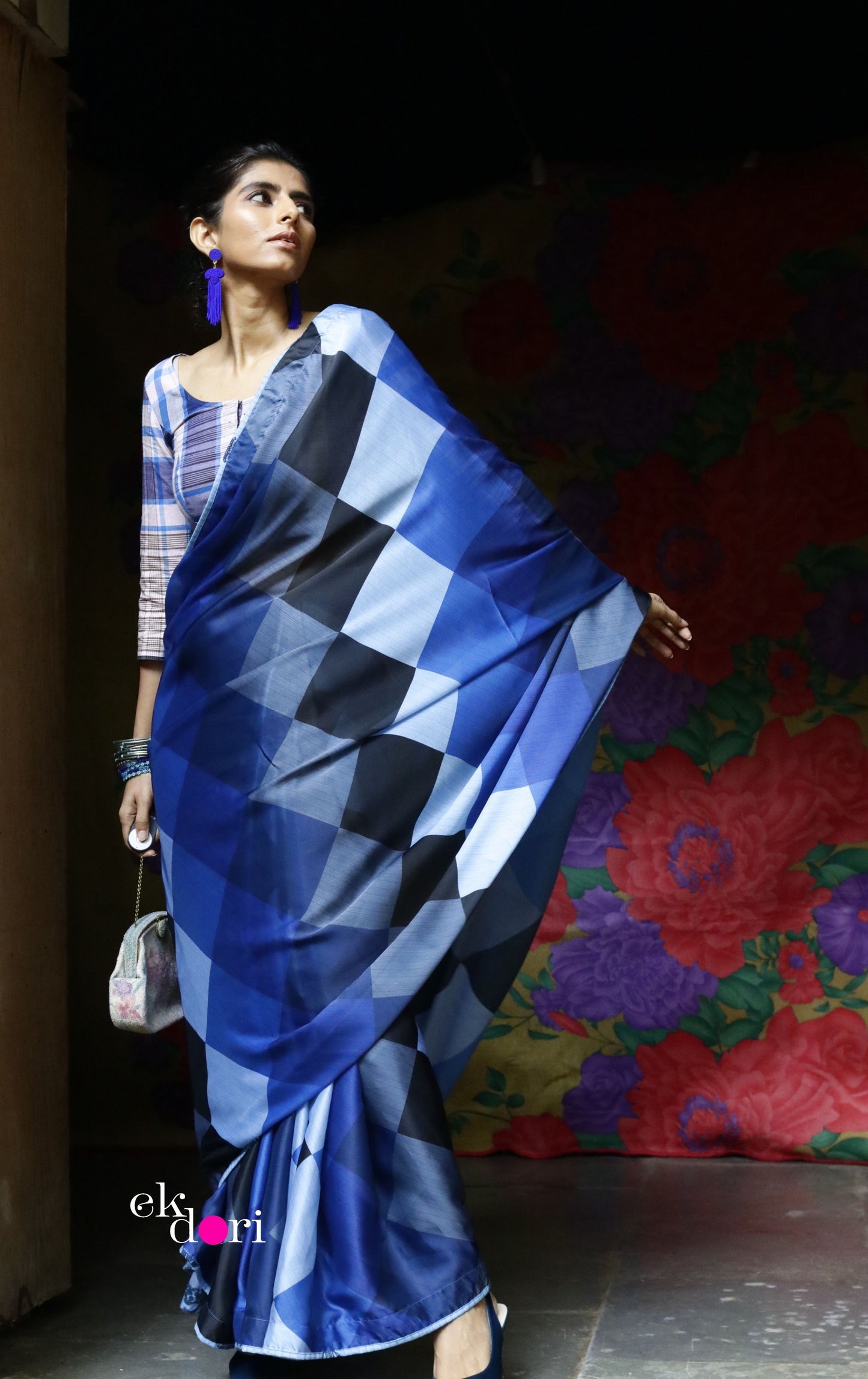 'Blue Kaleidoscope' Fun Printed Saree : Modern Statement Saree
