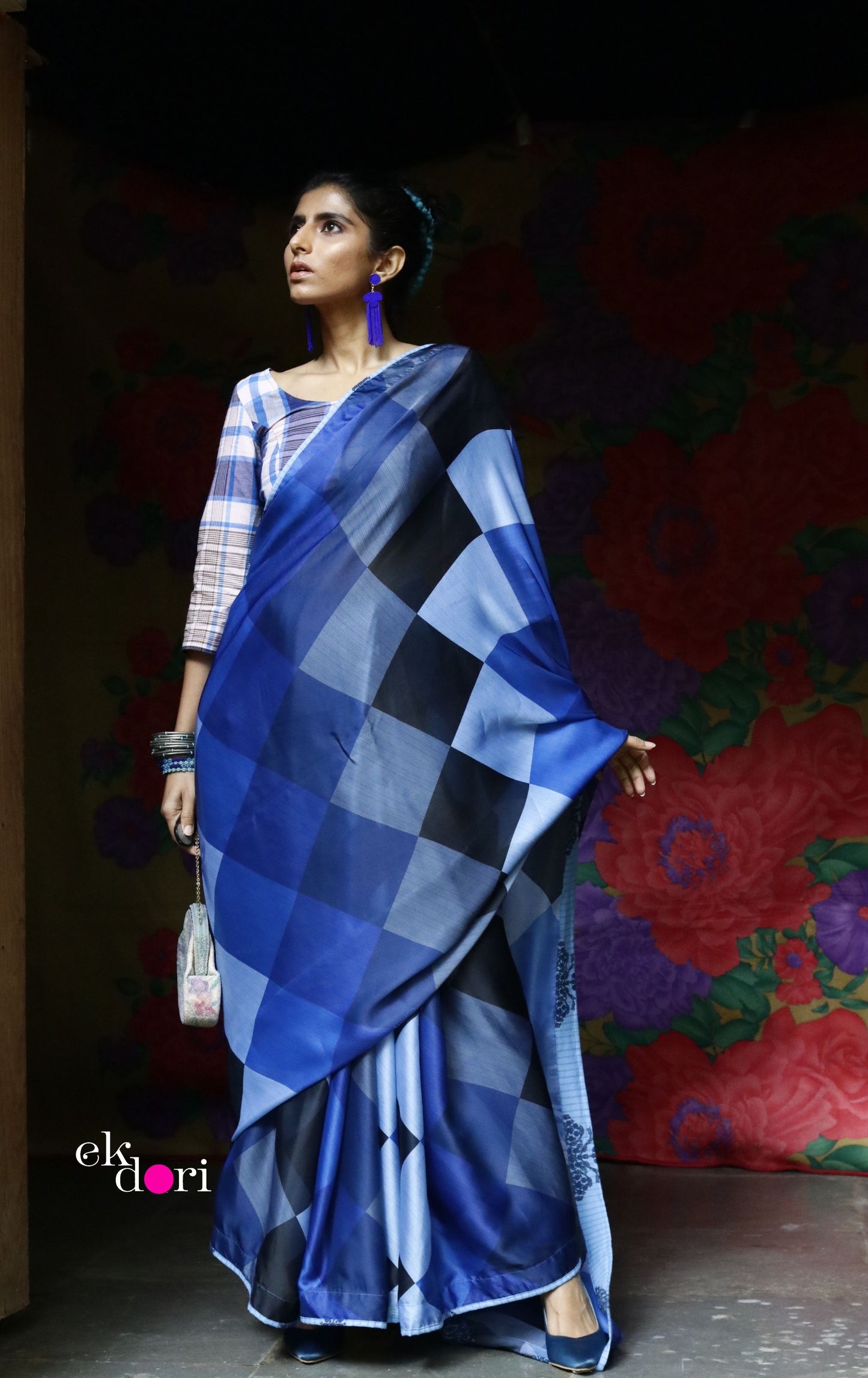 'Blue Kaleidoscope' Fun Printed Saree : Modern Statement Saree