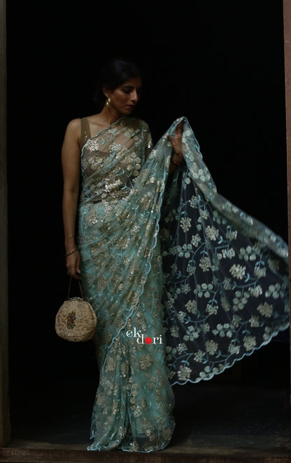 Buy Designer Net Saree : Clear Sky Net Saree