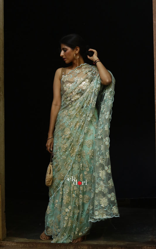 Buy Designer Net Saree : Clear Sky Net Saree