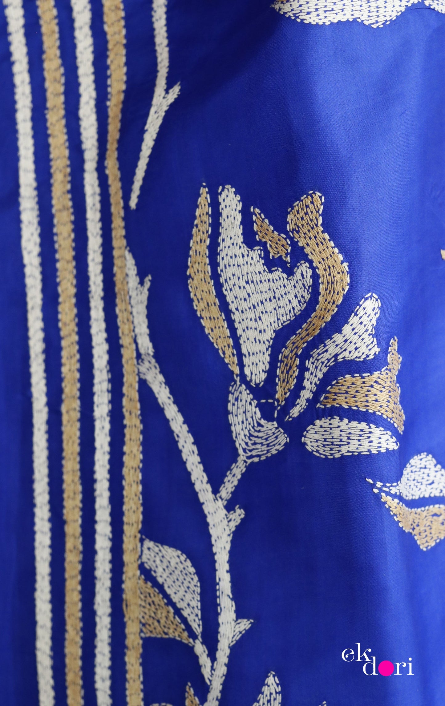 Buy Designer Saree Online : 'Neelambari' Silk Kantha Embroidered Saree