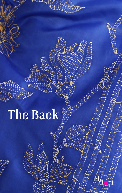 Buy Designer Saree Online : 'Neelambari' Silk Kantha Embroidered Saree