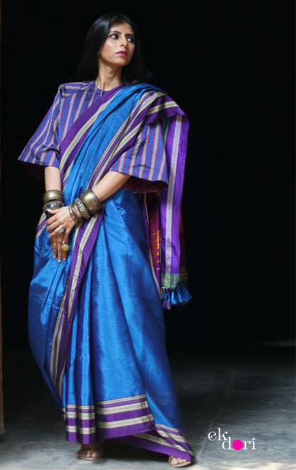 Buy Ilkal Handloom Saree : Handloom Ilkal 'Blue Family' Rayon Silk Saree