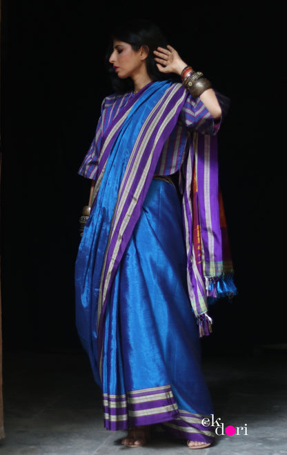 Buy Ilkal Handloom Saree : Handloom Ilkal 'Blue Family' Rayon Silk Saree