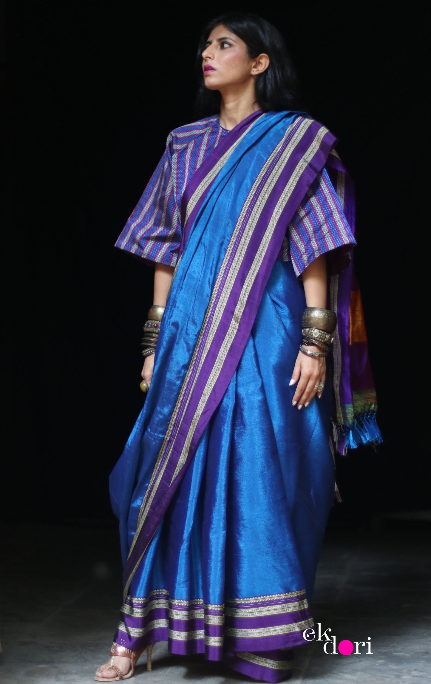 Buy Ilkal Handloom Saree : Handloom Ilkal 'Blue Family' Rayon Silk Saree