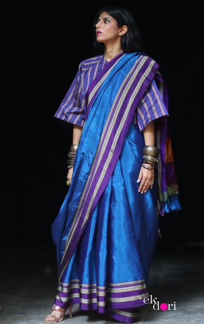 Buy Ilkal Handloom Saree : Handloom Ilkal 'Blue Family' Rayon Silk Saree