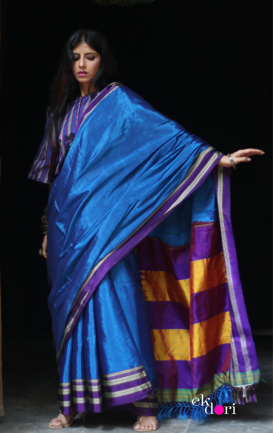 Buy Ilkal Handloom Saree : Handloom Ilkal 'Blue Family' Rayon Silk Saree