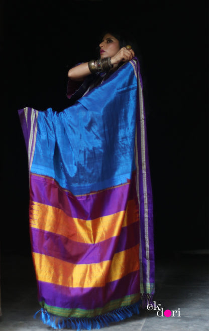 Buy Ilkal Handloom Saree : Handloom Ilkal 'Blue Family' Rayon Silk Saree