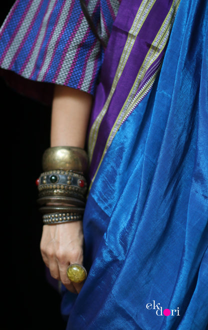 Buy Ilkal Handloom Saree : Handloom Ilkal 'Blue Family' Rayon Silk Saree