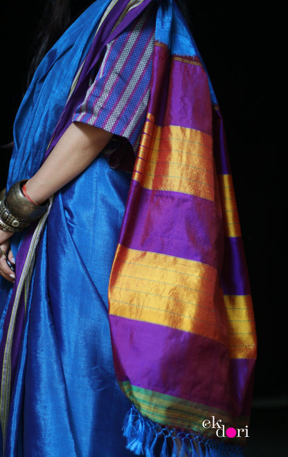 Buy Ilkal Handloom Saree : Handloom Ilkal 'Blue Family' Rayon Silk Saree