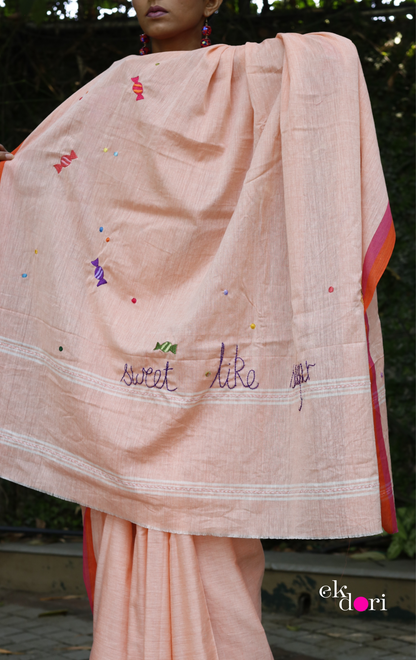 'Candy Crush' Handloom Mul Cotton Saree : Buy Handloom Cotton Statement Embroidered Saree