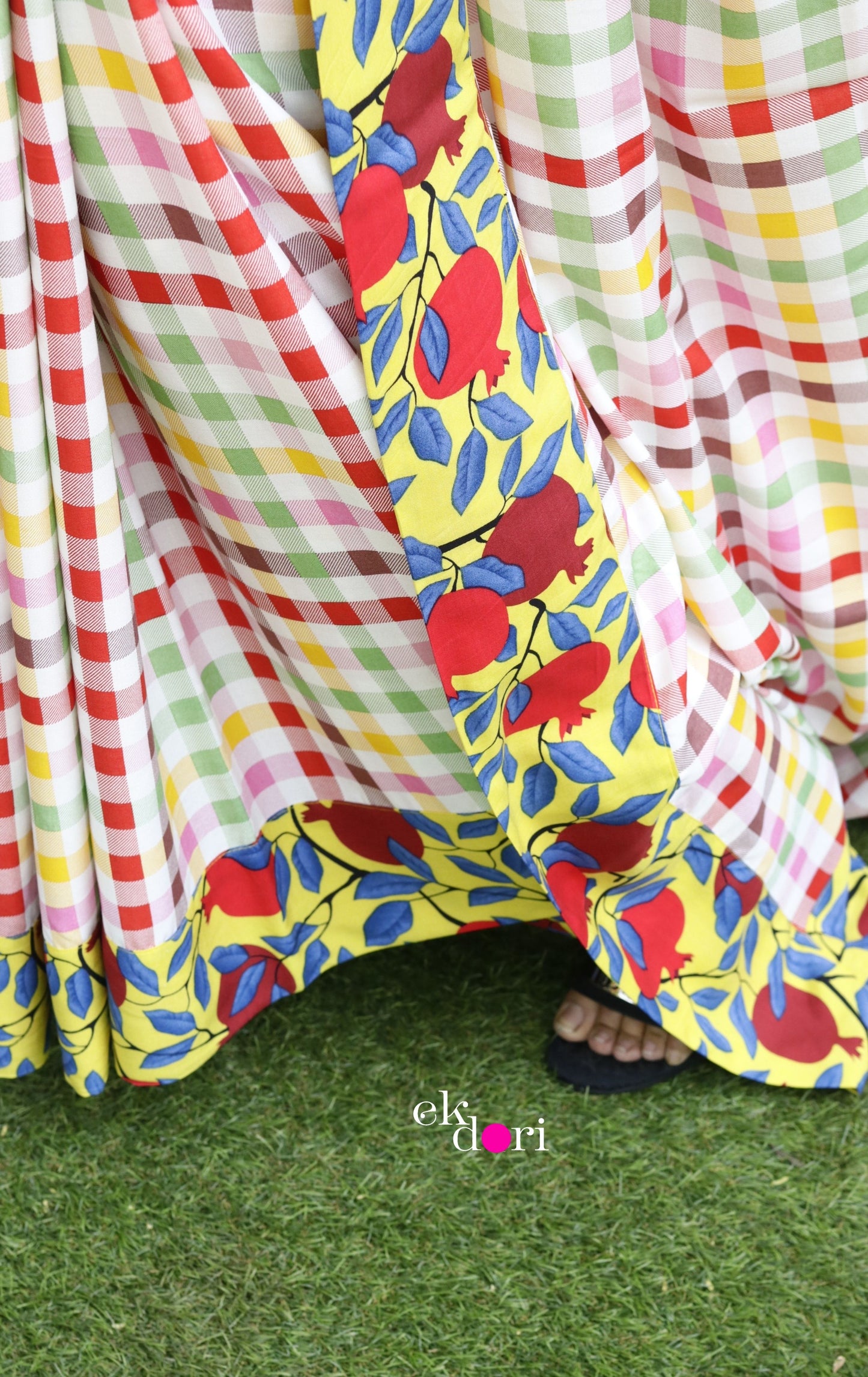 Checkmate Saree In Yellow : Fun Under The Sun Saree Collection : Fun Printed Sarees For Summer