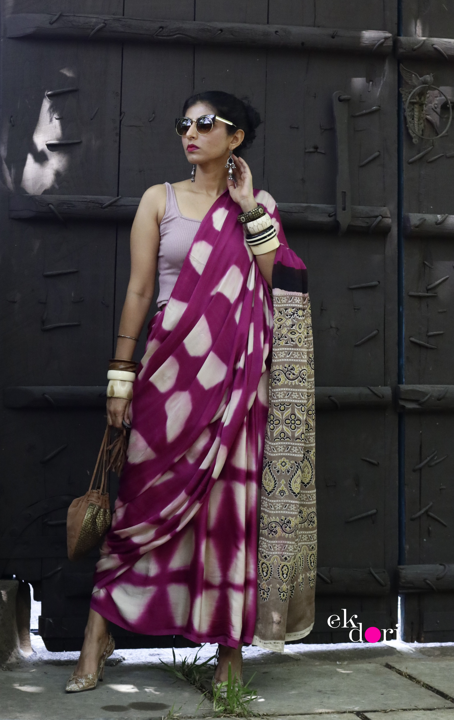 Buy Clamp Dye Designer Saree Online : 'Rasberry Sorbet' Clamp Dye Saree