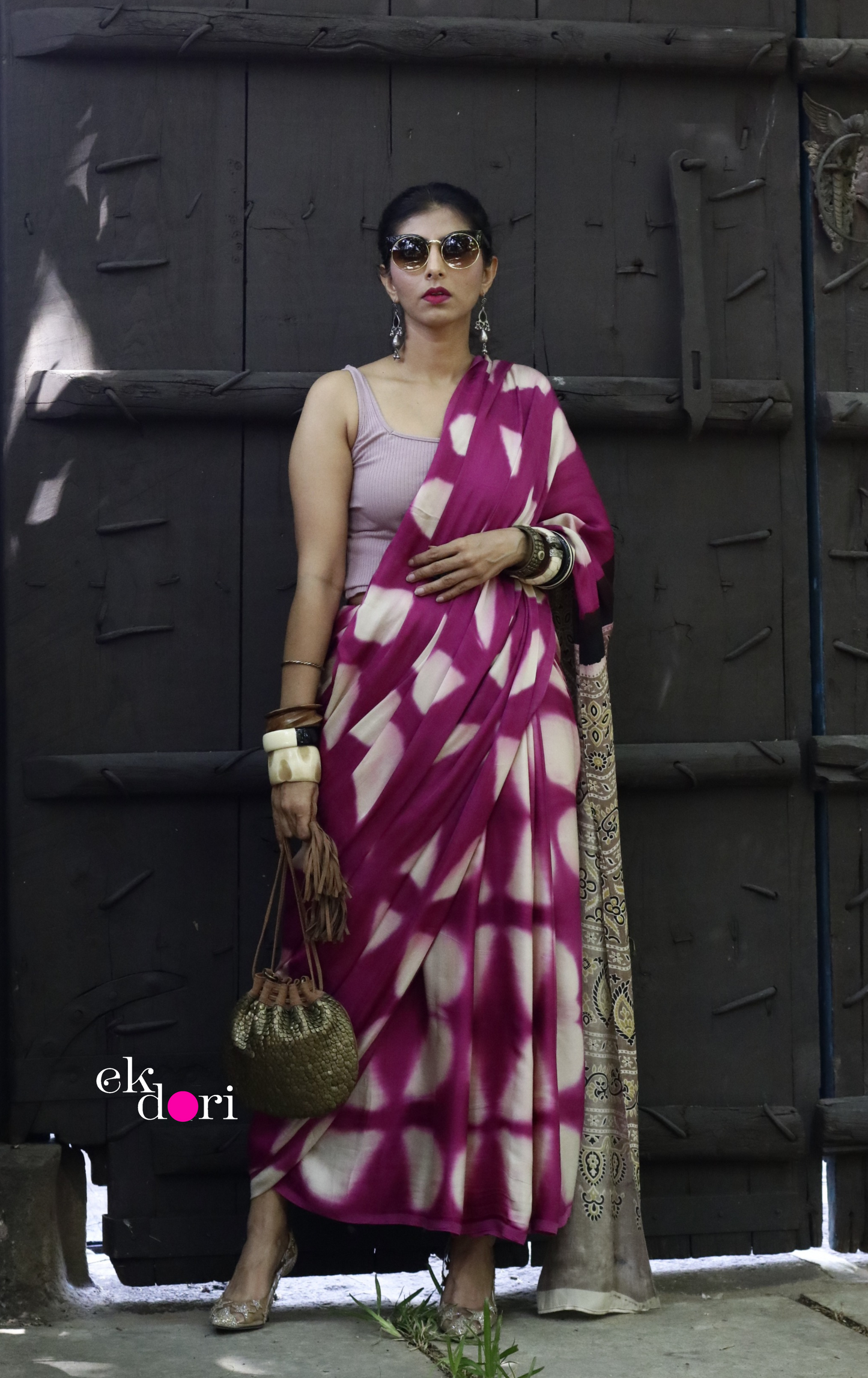 Buy Clamp Dye Designer Saree Online : 'Rasberry Sorbet' Clamp Dye Saree