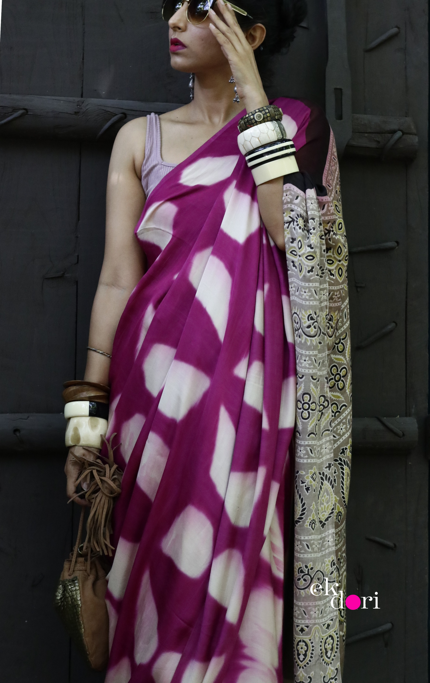 Buy Clamp Dye Designer Saree Online : 'Rasberry Sorbet' Clamp Dye Saree