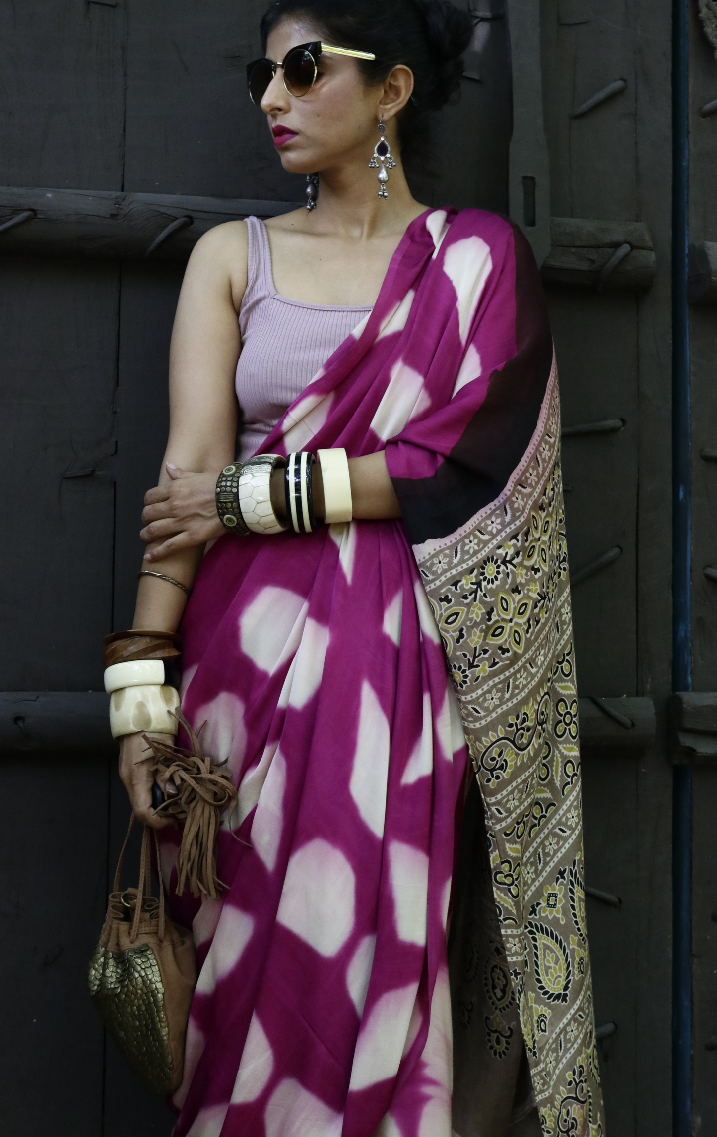 Buy Clamp Dye Designer Saree Online : 'Rasberry Sorbet' Clamp Dye Saree