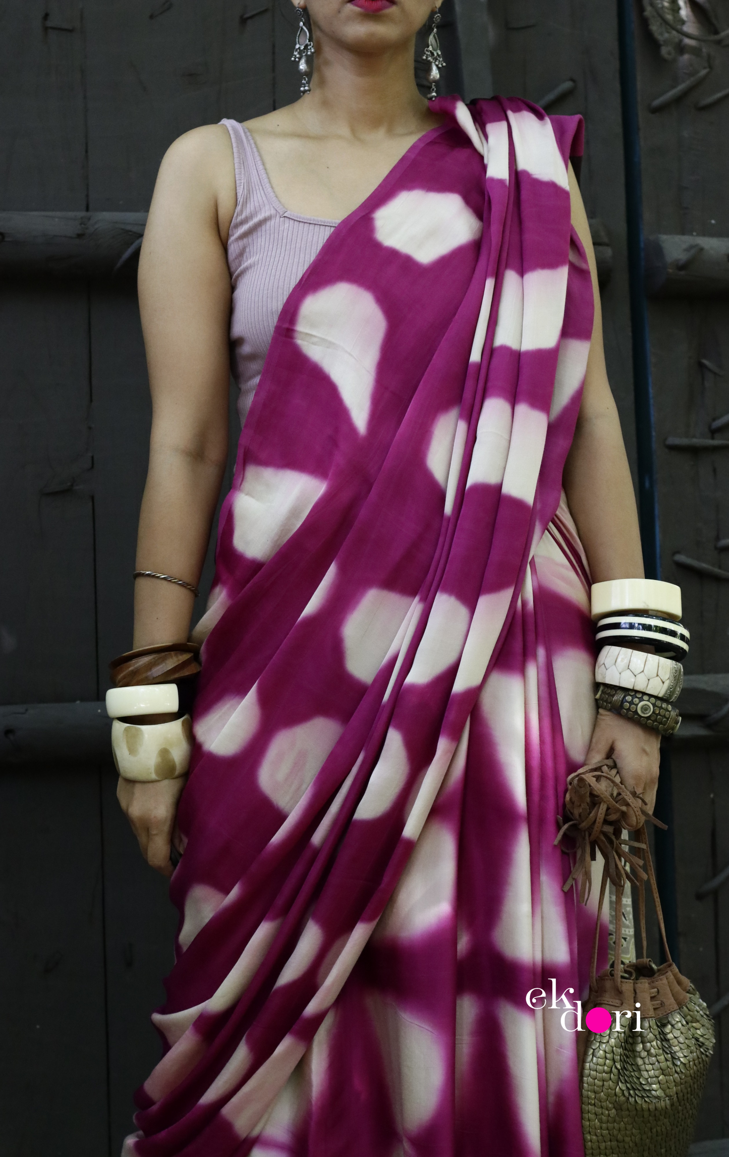 Buy Clamp Dye Designer Saree Online : 'Rasberry Sorbet' Clamp Dye Saree